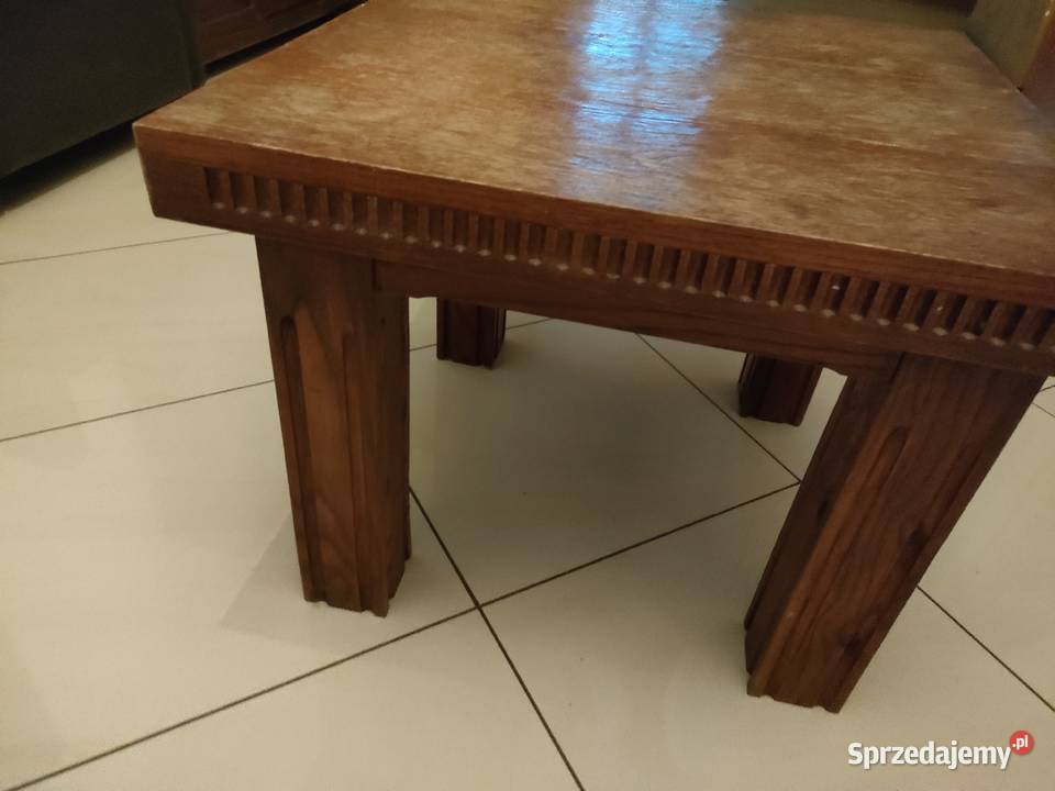 Stolik dębowy kwadratowy kawowy uniwersalny 48cm łódzkie Skrzynki