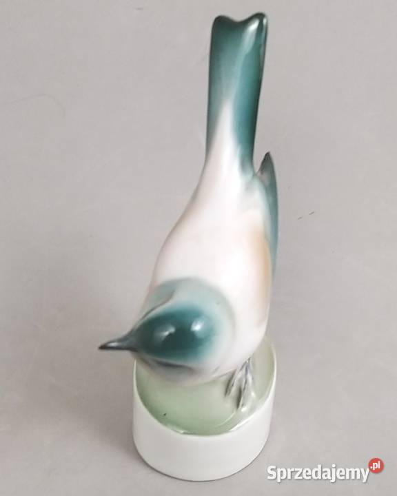 Ptak Sikorka modra porcelana Zsolnay Węgry lata Bronisze