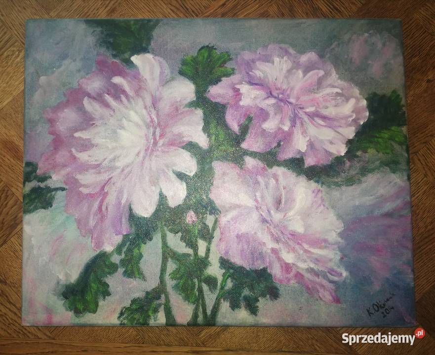 Bukiet pelargonii obraz olejny na płótnie Malarstwo Kuźnia Raciborska