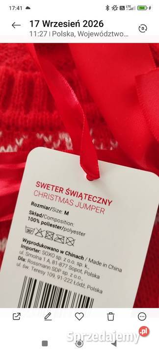 Sweter sweterek świąteczny Rossmann M nowy Budzyń sprzedam