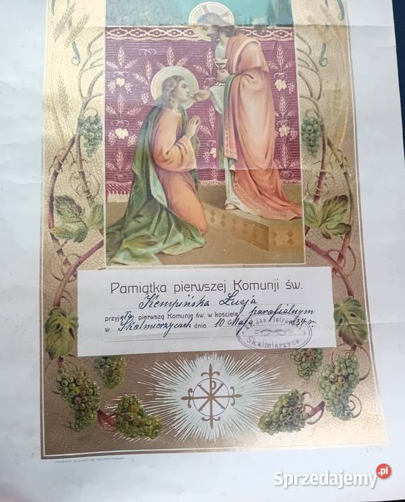 Pamiątka pierwszej Komunii Św Skalmierzyce 1934 Koźminek