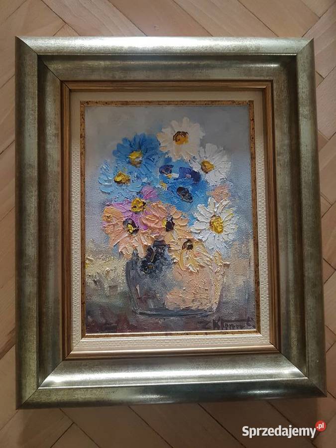 Obraz olejny bukiet kwiatów w wazonie lato