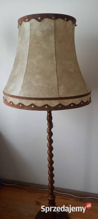 Drewniana lampa podłogowa z abażurem 2 łódzkie Skierniewice