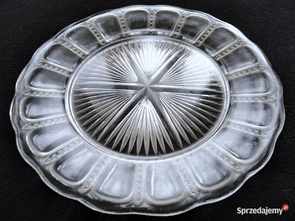 Duży szklany talerz rżnięty patera Ząbkowice PRL pomorskie Gdańsk sprzedam