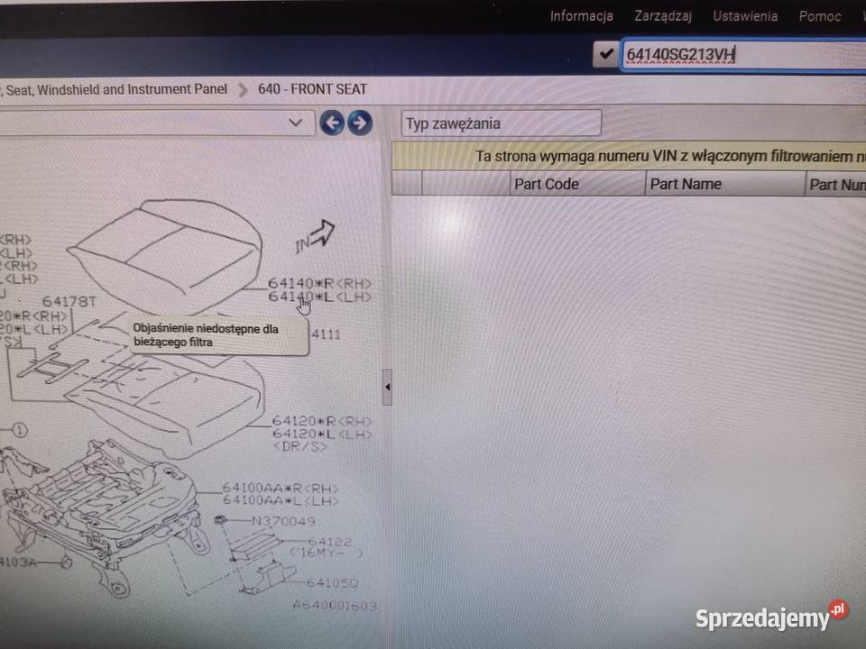 Pokrycie siedzenia kierowcy Subaru Forester S13 osobowe Warszawa
