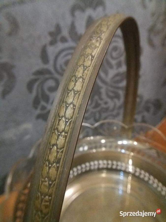 Secesyjna szklana patera w cynowym koszyku Porcelana i szkło Kraków sprzedam