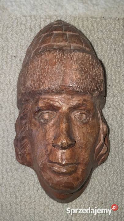 Głowa mężczyzny płaskorzeźba drewniana inny kolor mazowieckie Warszawa