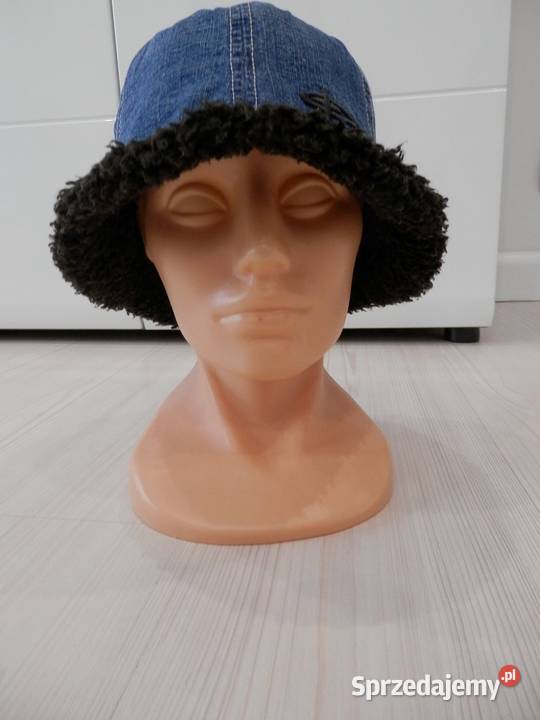 Czapka Bucket Jeansowa ze Sztucznym Brązowym Łomża