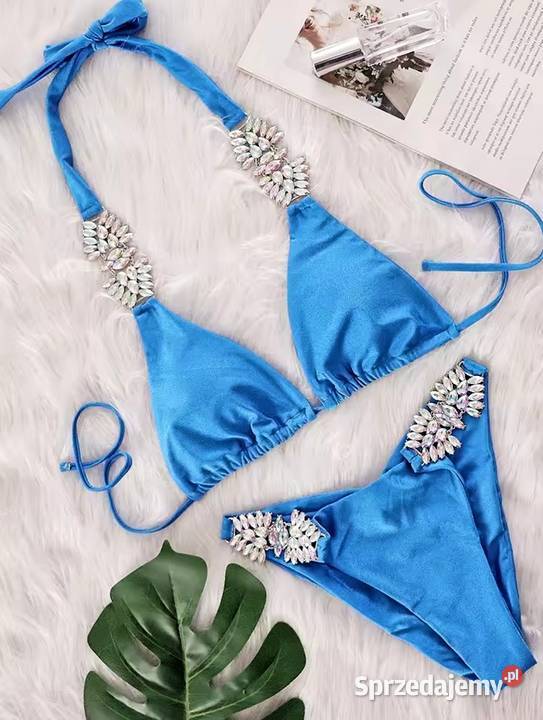 Bikini strój kąpielowy niebieski cyrkonie
