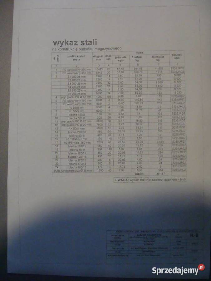Konstrukcja stalowa hala wiata magazyn 20 x 54 x Magazynowanie Przypki