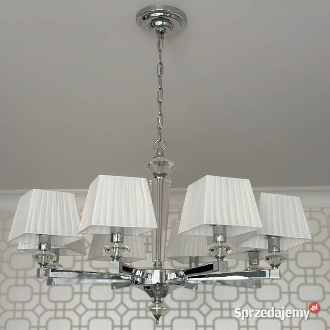 Żyrandol glamour srebrny klasyczny z białymi Lampy wiszące