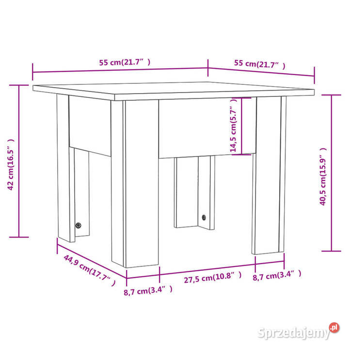 Stolik kawowy czarny 55x55x42 materiał Stoły