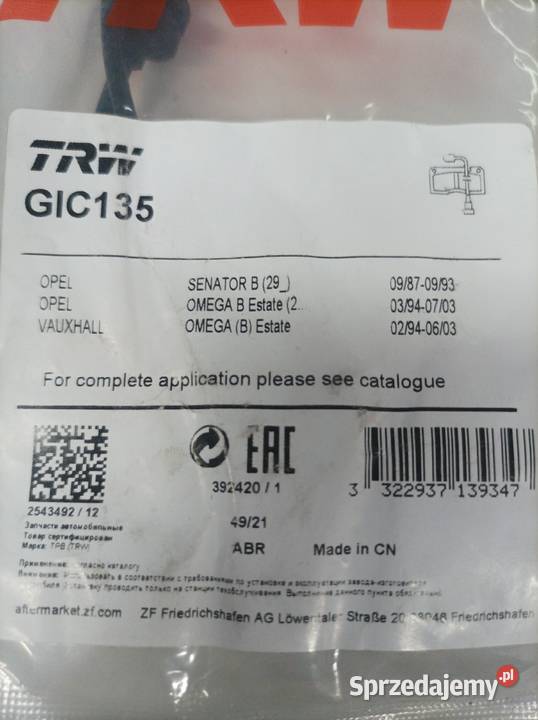 Czujnik zużycia klocków hamulcowych TRW GIC135 Toruń sprzedam