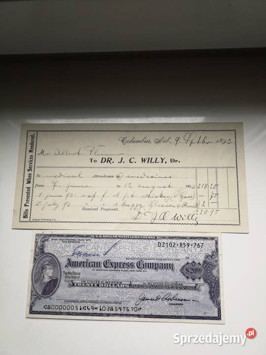 USA weksle podróżne 1893 sprzedam