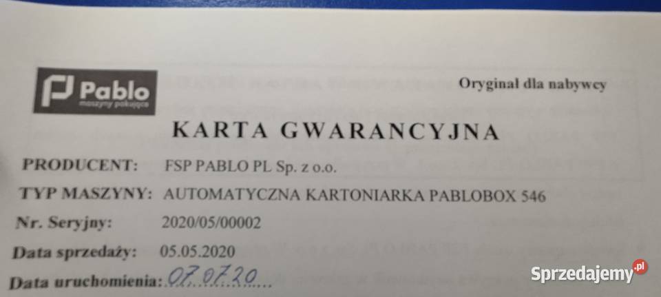 Automatyczna kartoniarka PABLOBOX 546 2020 r CE Zgierz