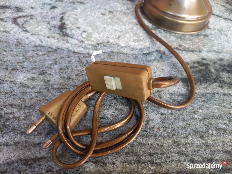 Lampka metalowa mosiężna szklany klosz Nocna Gawroniec
