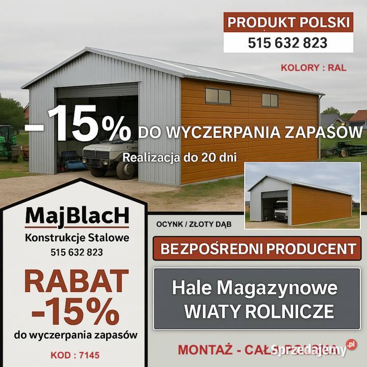 15 Wiata ZŁOTY DĄB Hala Garaż RAL Montaż Gryfice