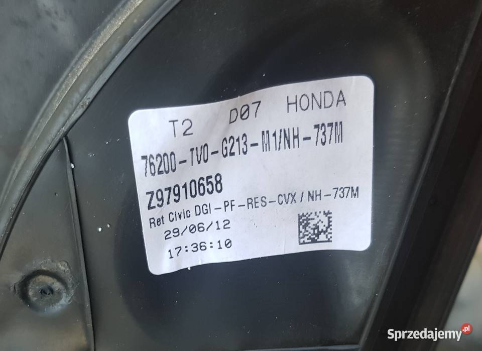 LUSTERKO EUROPA HONDA CIVIC IX komplet 9 pin osobowe Lusterka zewnętrzne Radom sprzedam