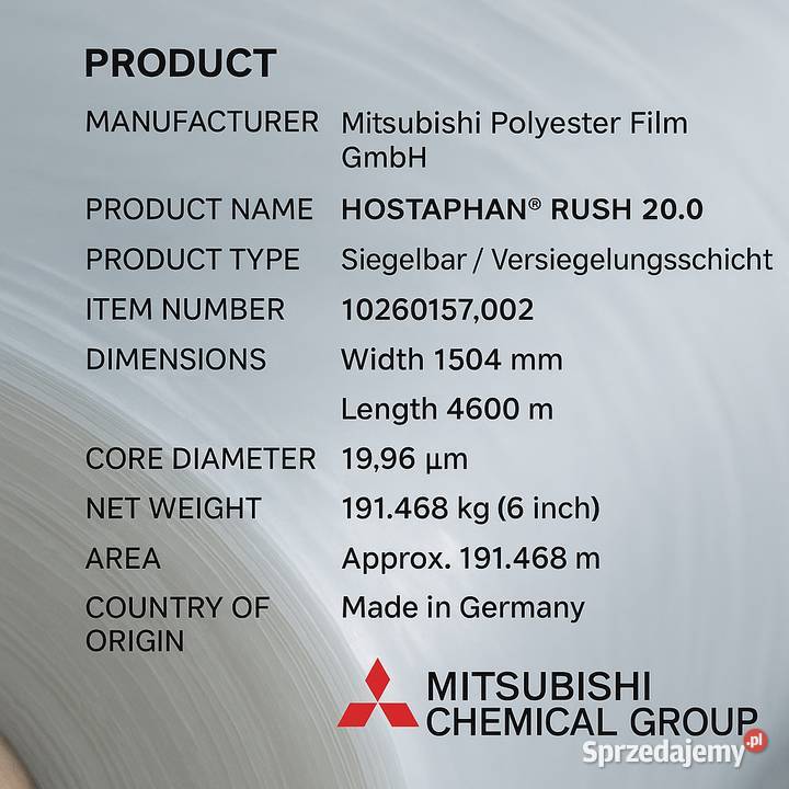 UVodporna folia poliestrowa PET 150x4500m Poznań sprzedam