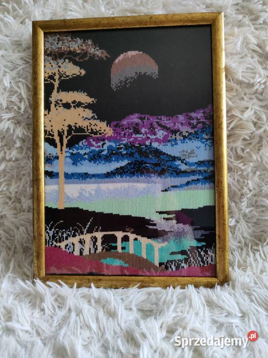 Obrazek ręcznie wyszywany w ramce Rękodzieło łódzkie Pabianice
