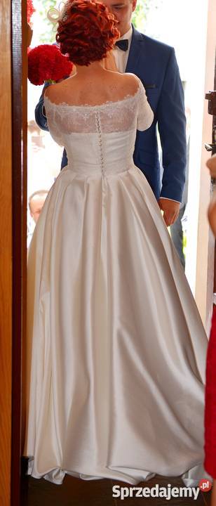 suknia ślubna śmietankowa biel mikado Viola