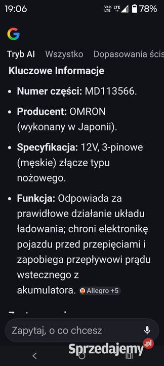 PRZEKAZNIK ALTERNATORA MD113566 OMRON 0593DK Wołomin