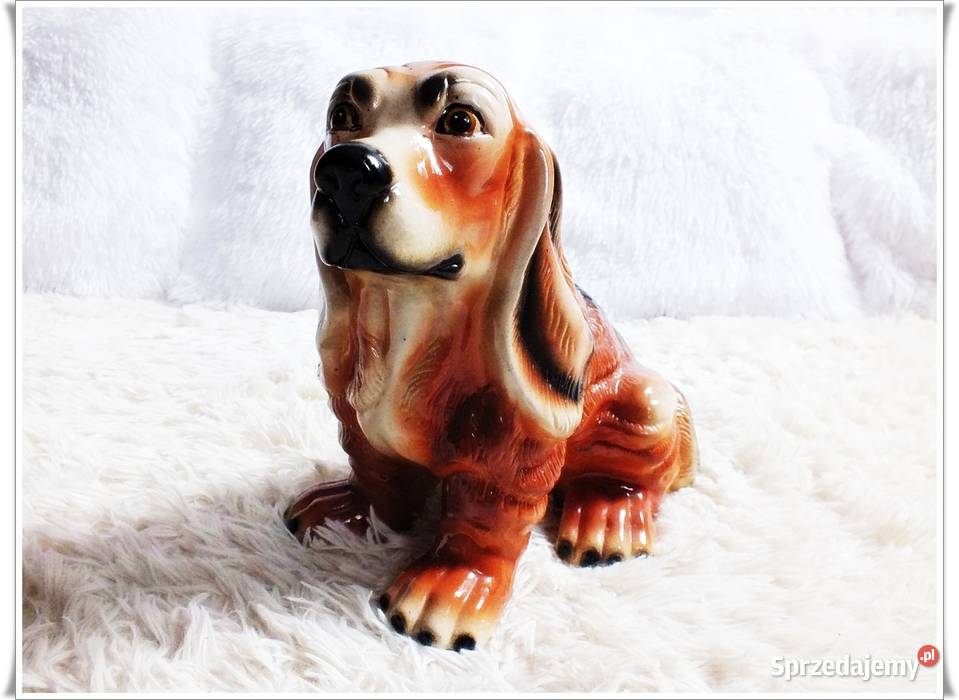 Duża Figurka Pies Basset Hound Ceramika Antyki, Sztuka, Kolekcje lubuskie Żary