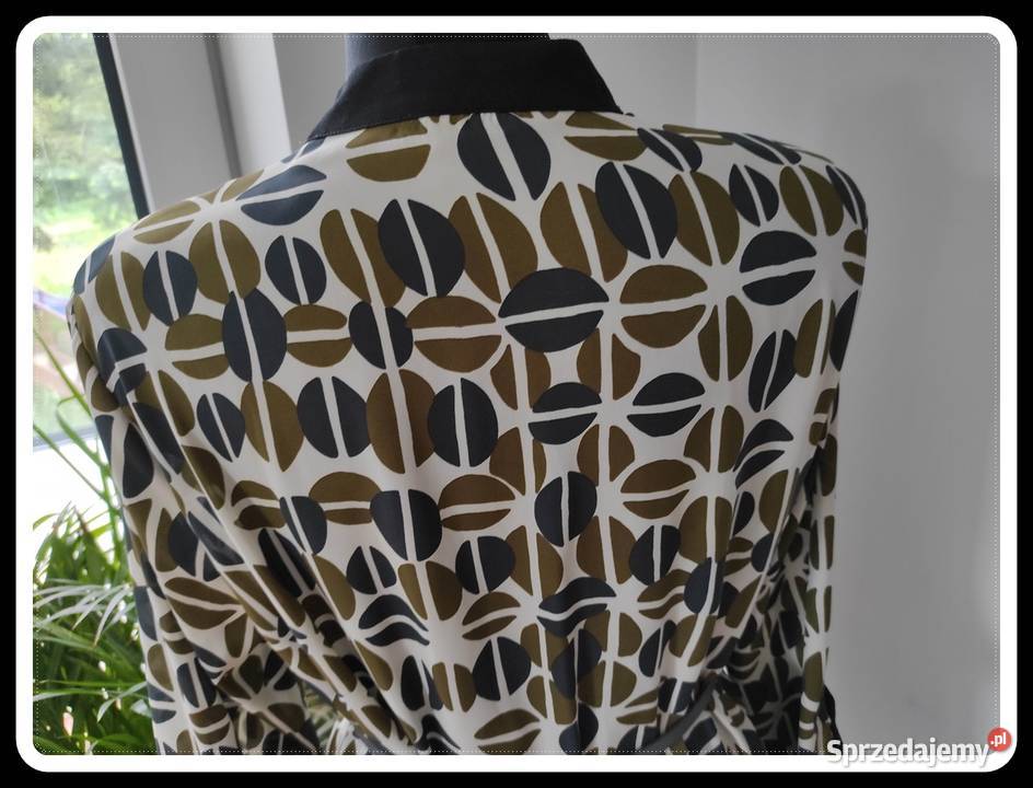 Zara Basic wzorzysta sukienka z wiązaniem 42 XL niebieski Płock