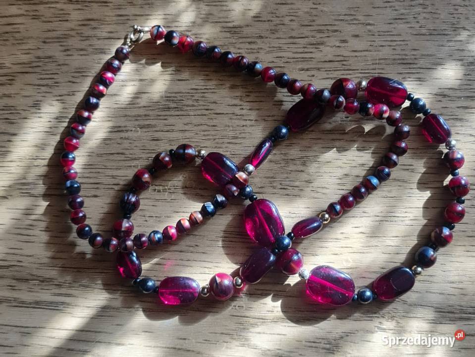 Naszyjnik z bordowych kamieni półszlachetnycb Katowice