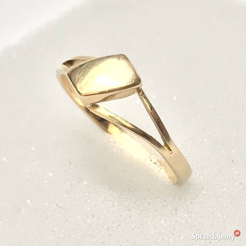 Złoty PIERŚCIONEK 14K damski SYGNET płaski TOP Warszawa