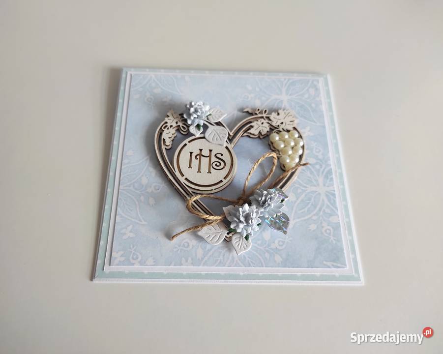 Kartka ręcznie robiona Komunia Święta handmade Łódź