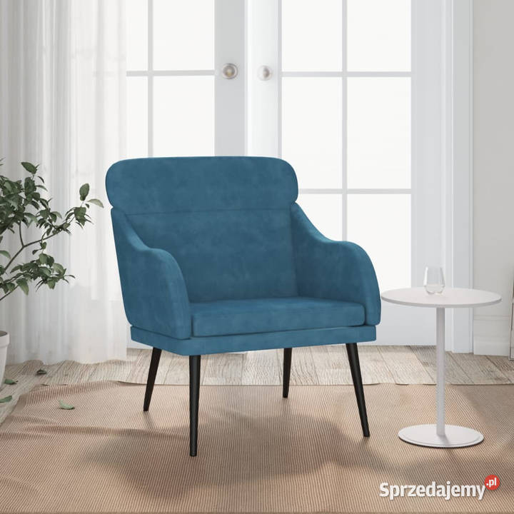 Fotel niebieski 63x76x80 obity aksamitem