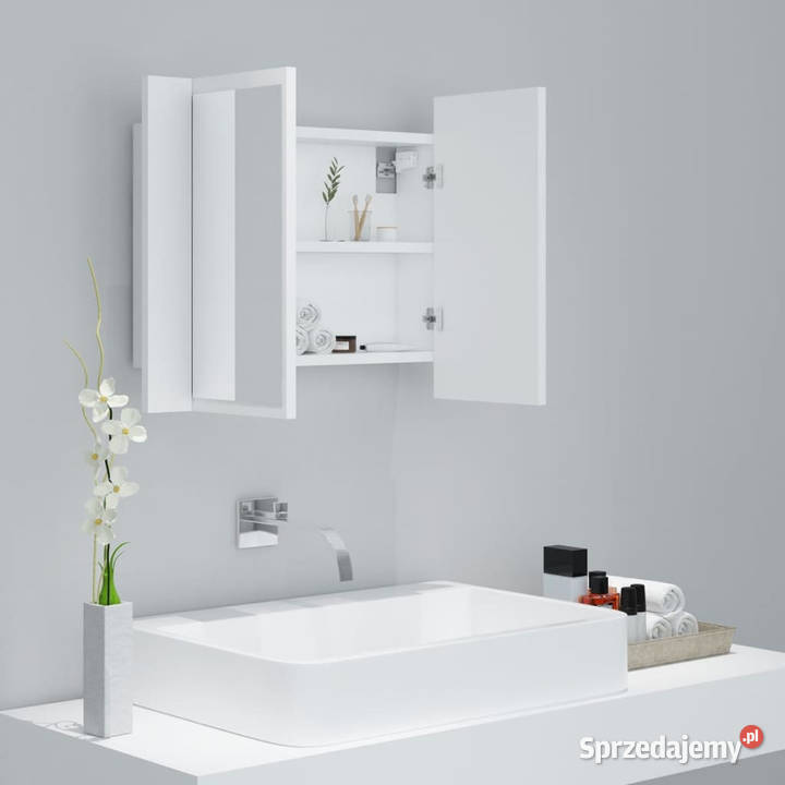 Szafka łazienkowa z lustrem i LED biała 60x12x45 Łazienkowe Warszawa