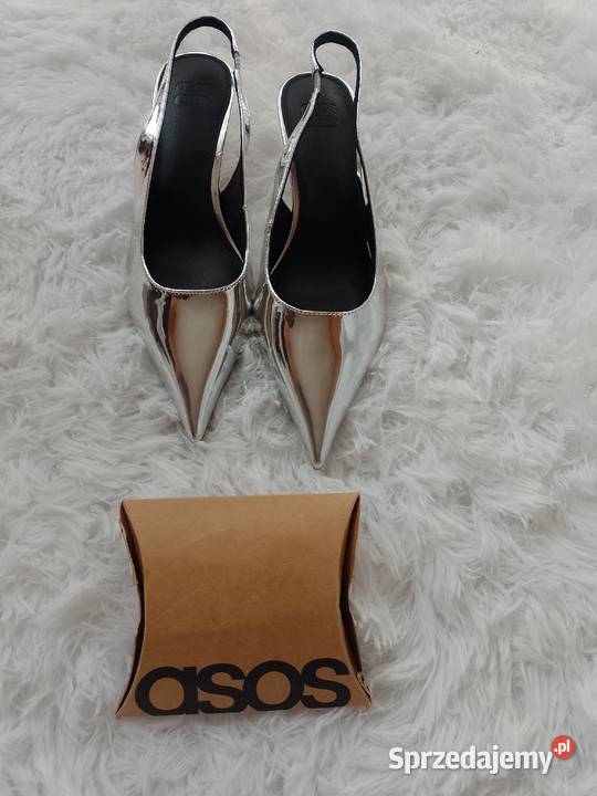 39 ASOS DesignSrebrne czółenka z odkrytą piętą z szary/srebrny Czółenka małopolskie Kraków
