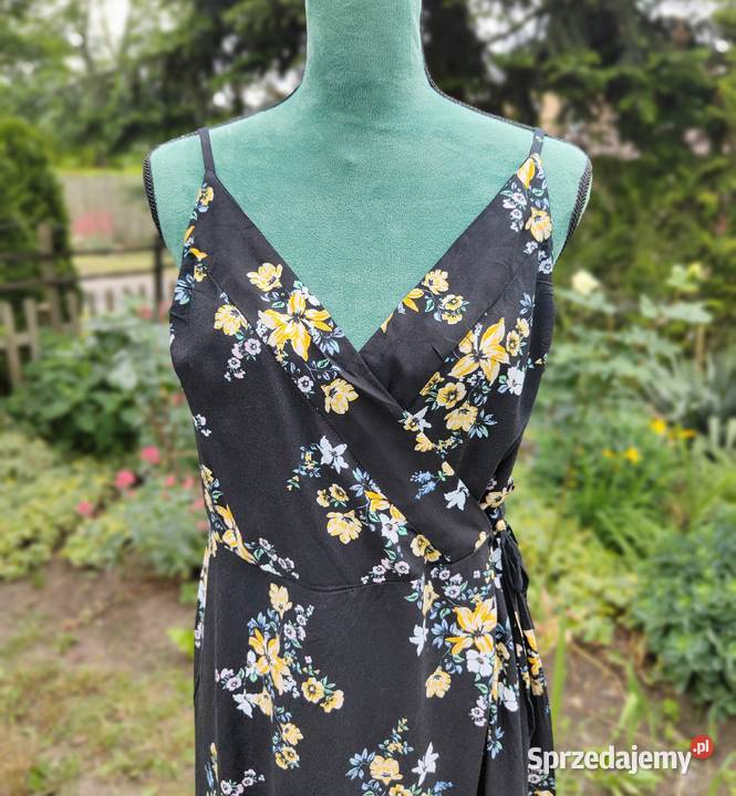 Sukienka HM czarna żółte kwiaty 46 3XL plus size Szczecin