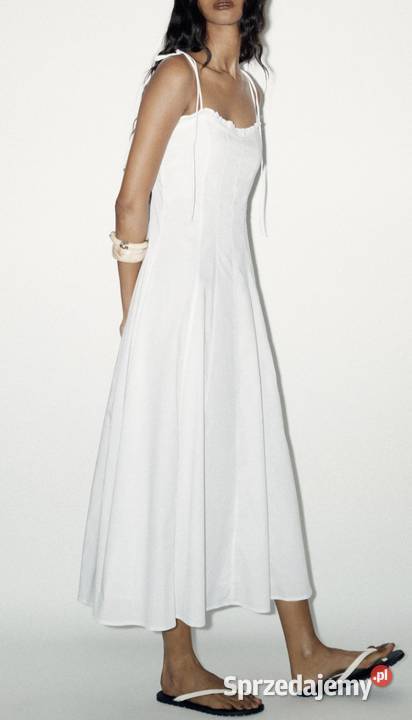 Sukienka długa midi Zara L biała bawełna biały Warszawa