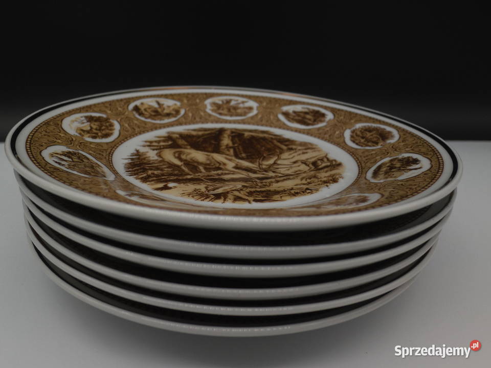 Talerzyki deserowe 6 z motywem myśliwskim VEB Raszków sprzedam