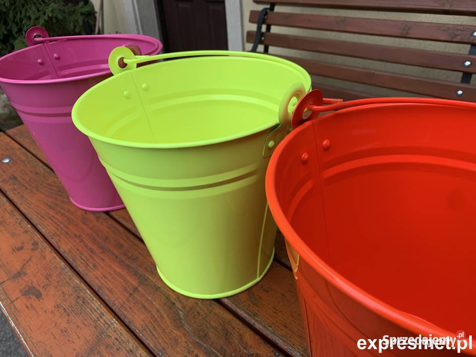 Wiadro metalowe malowane osłonka na kwiaty Rzeszotary