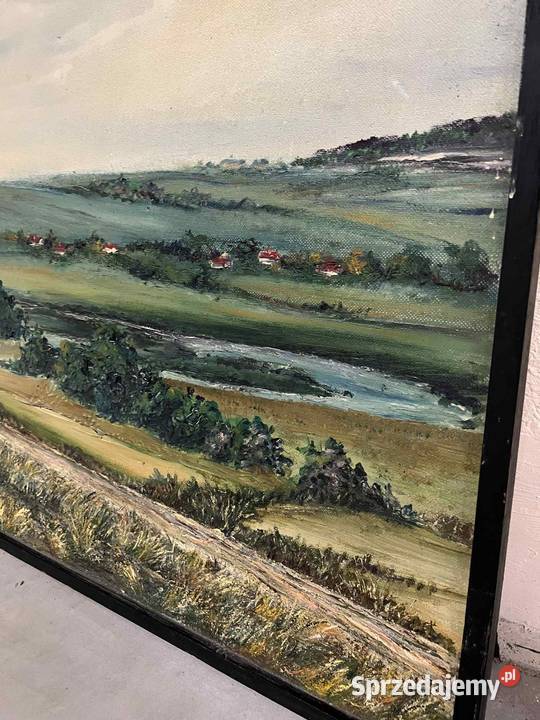 Obraz 1979 Wiejski pejzaż Pozostałe Rawicz sprzedam