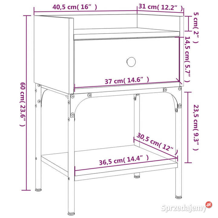 Stolik nocny przydymiony dąb 405x31x60 WM825897