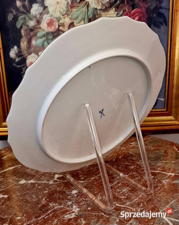 Miśnia Meissen duża patera na ciasto żółta róża biały Sadurki