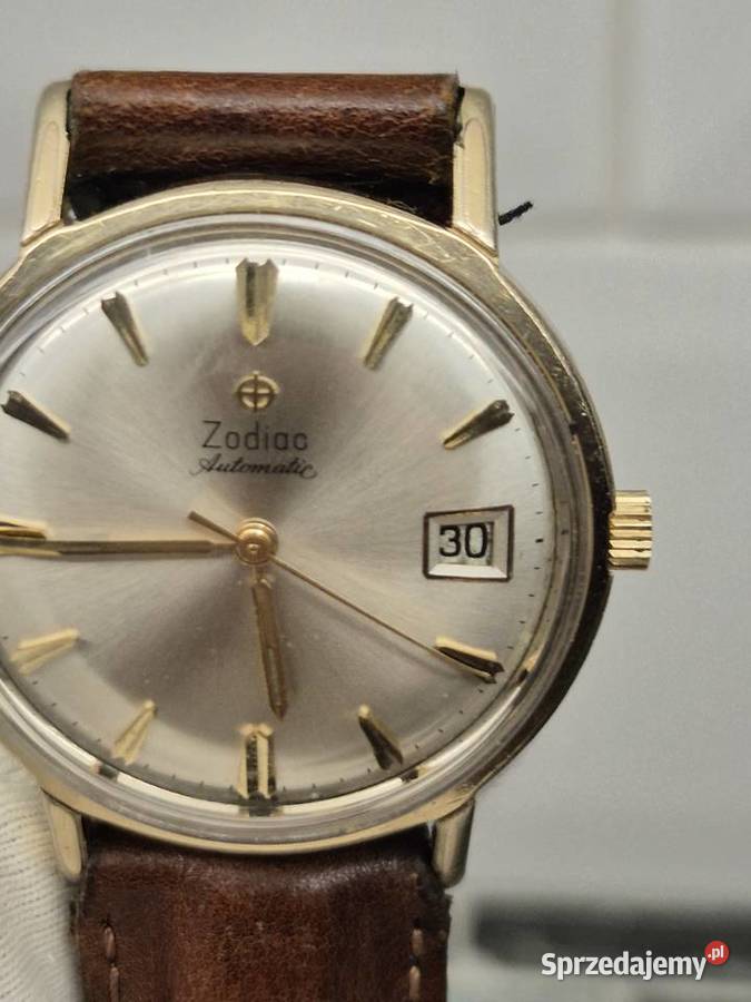 Złocony zegarek automatyczny vintage Zodiac Zegarki i Biżuteria Chorzów