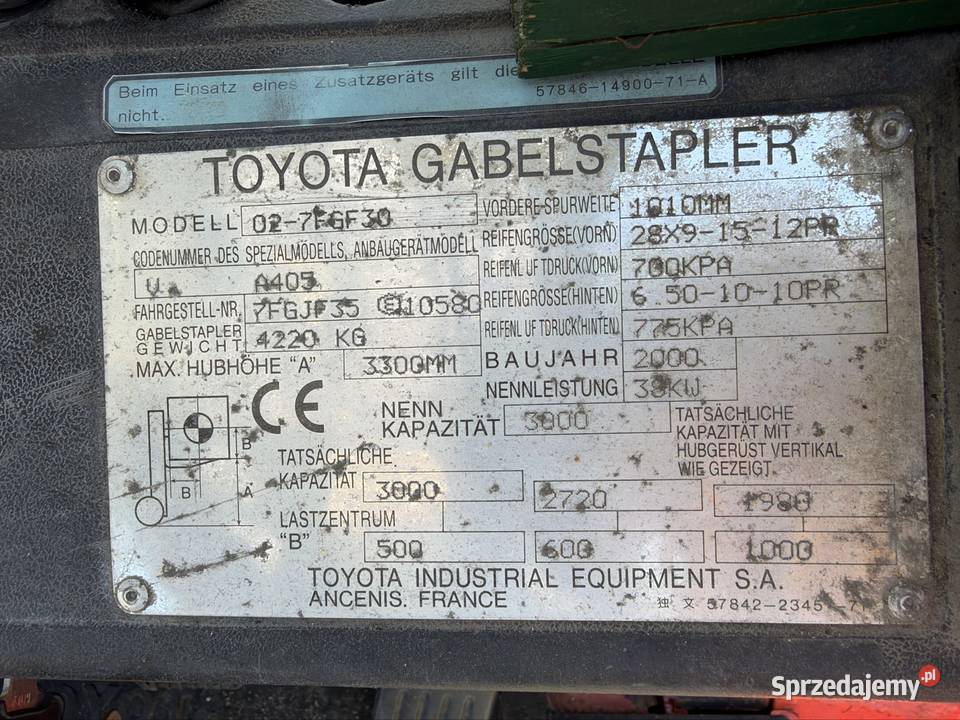 Wózek widłowy TOYOTA 7FG30 okazja Wózki widłowe Przeworsk