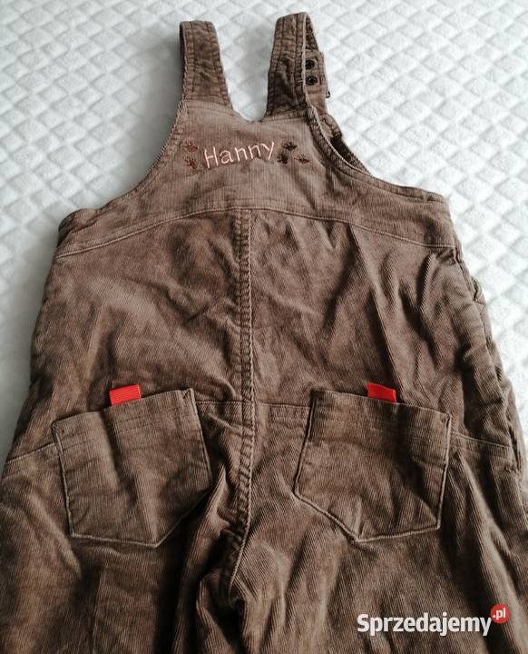 Ogrodniczki sztruksowe ocieplane polarem 98 brązowy/beżowy Spodnie śląskie Czeladź