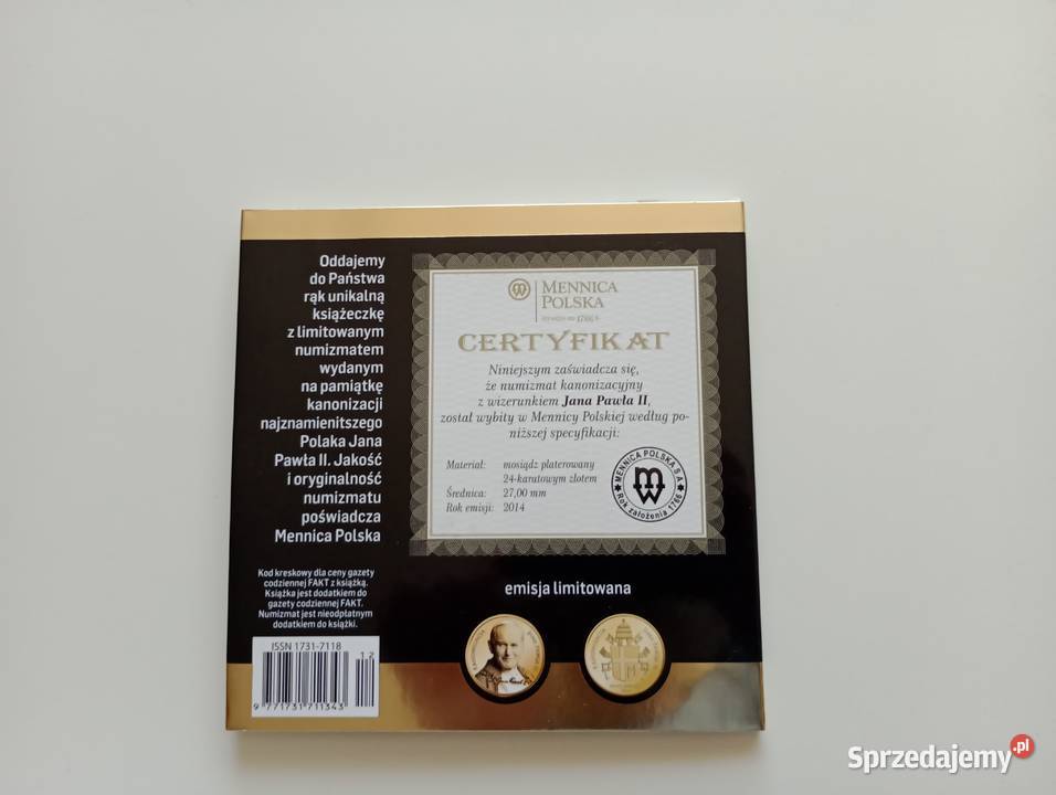 Numizmat kanonizacyjny Jan Paweł II 2014r Kolekcje Mosina