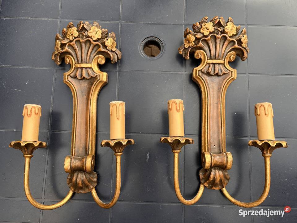 Drewniane kinkiety rzeźbione świeczniki na dolnośląskie Trzebnica