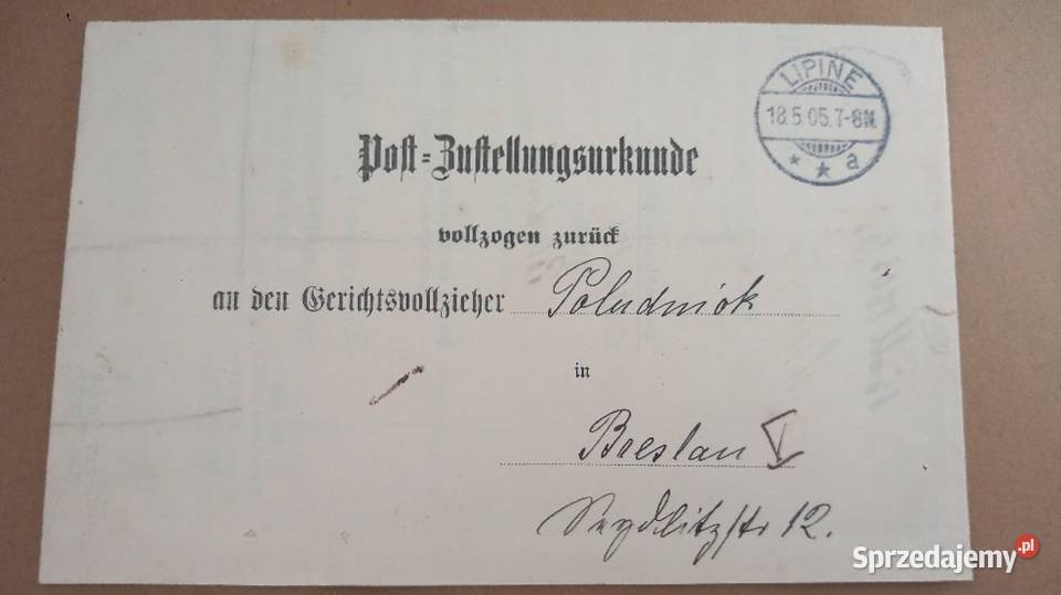 Stare pismo urzędowe 1905r Lipine Breslau Katowice sprzedam