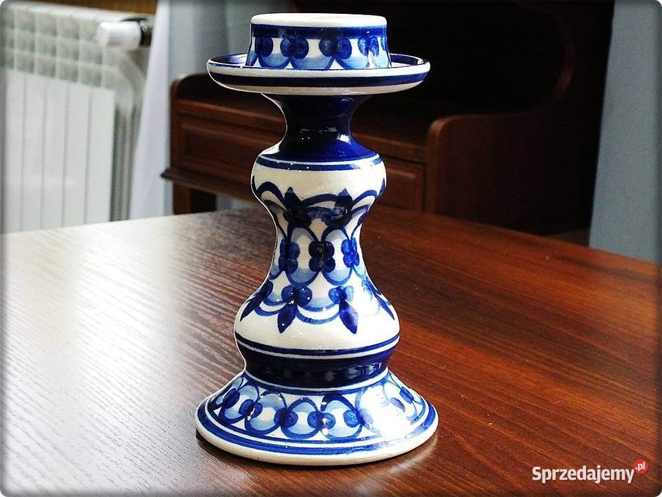 Świecznik Kaganek Ceramika wzory kobaltowe