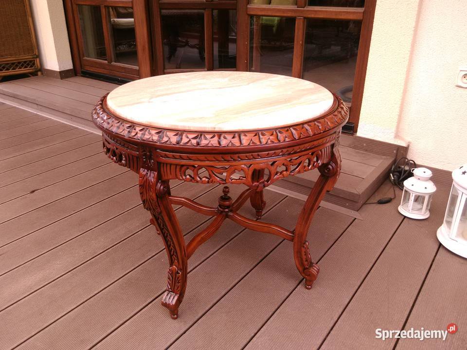 Stolik Barokowy Rzeźbiony Marmur Antyk UNIKAT Kluki