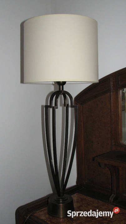 Mosiężna lampa stołowa z abażurem Cielądz